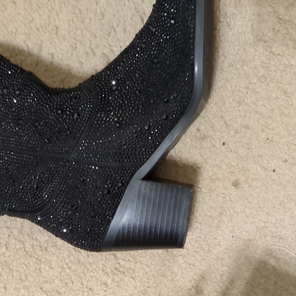 Black Rhinestone Mid Calf Boots Size 7 - Picture 3 of 11